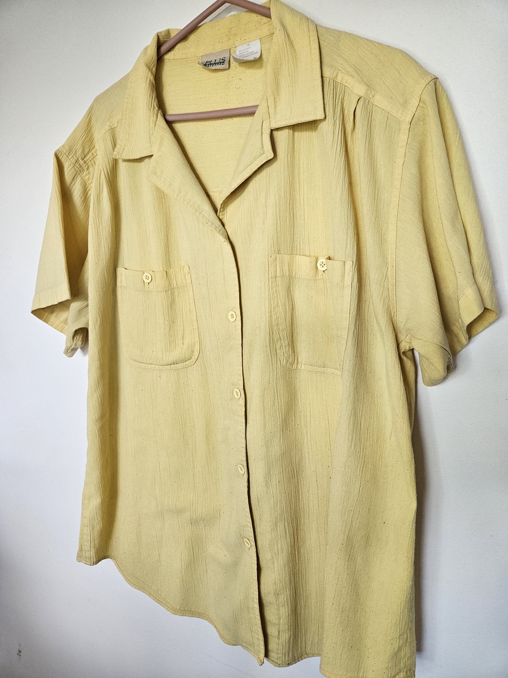 PLUS PREFERRED Vintage Yellow Short Sleeve Button Down Blouse Top Size 40🔥